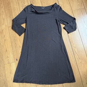 Eileen Fisher Long Sleeve Droop Neck Knit Dress SZ S Brown Minimalist Small Flaw